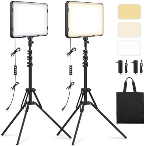 Obeamiu 2er Pack LED Videolicht Panel mit 63 Zoll/160cm Stativständer, 20W LED Videoleuchte Dimmbare 2500-8500K Streaming Licht Beleuchtung für YouTube Videoaufnahmen/Fotos/Live-Stream/Fotografie von Obeamiu