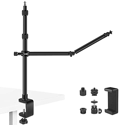 Obeamiu Kamera Tischhalterung Tischstativ, Lichtstativ mit Boom Arm, 15,5-25,5 Zoll Overhead Stativ Ständer Klemme für Tischplatte für DSLR Kamera/Ringlicht/Live-Übertragung/Spielen von Obeamiu