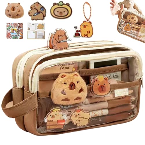 Capybara Bleistiftkoffer, 7,7-Zoll-Mehrschicht transparente Bleistiftbeutel mit Capybara-Dekor, niedliche Bleistift-Gehäusebeutel, wasserdichte Bleistiftkoffer Capybara Schullieferungen von Obelunrp