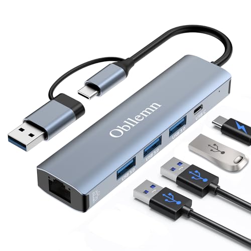 USB LAN Adapter 1000M,USB C auf Ethernet Adapter RJ45 Gigabit Netzwerkadapter mit 3 *USB 3.0 & USB Type-C Ports, USB-C auf Ethernet Adapter für PS4/5/Windows XP/MAC/Linux/Chromebook,MacBook von Obllemn