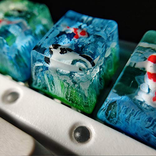 Obokidly Customized Keycaps Handgemachte Gradient Green-Blue Koi Fisch Keycaps OEM Resin Custom Made Keycaps für Cherry MX Tastatur, nur Keycap (A-1U) von Obokidly