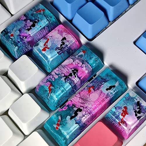 Obokidly Maßgeschneiderte Tastenkappen, handgefertigt, Farbverlauf, Koi-Fisch, OEM-Kunstharz, mechanische Tastatur, maßgefertigte Tastenkappen für Cherry MX-Tastatur, nur Tastenkappe (F-5 Stück/Set) von Obokidly