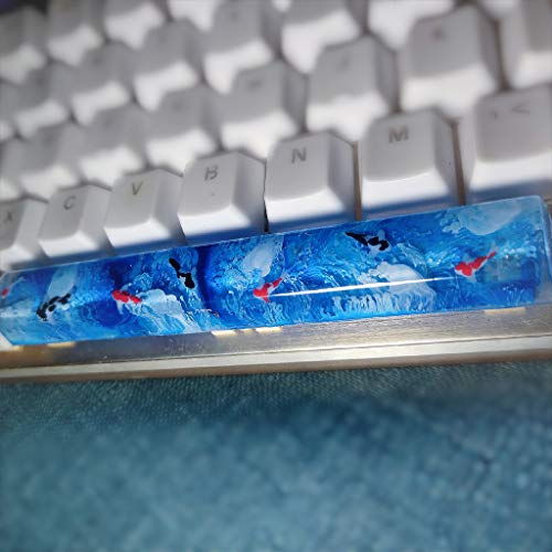 Obokidly Maßgeschneiderte Tastenkappen, handgefertigt, Farbverlauf, blauer Koi-Fisch, OEM-Kunstharz, Tastenkappe für Cherry MX-Tastatur, nur Tastenkappe (C-6.25OEM) von Obokidly