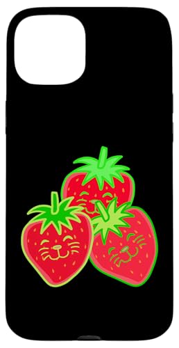 Sommer Katze Retro Obst Früchte Erdbeeren Erdbeere 80er 90er Hülle für iPhone 15 Plus von Obst Früchte Frucht