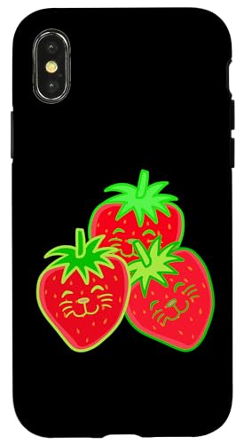 Sommer Katze Retro Obst Früchte Erdbeeren Erdbeere 80er 90er Hülle für iPhone X/XS von Obst Früchte Frucht