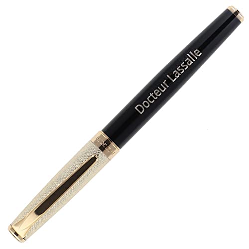 Ocadeau Personalisierbarer Tintenroller mit persönlicher Gravur - Schwarz-goldener Tintenroller mit Textgravur - Personalisierbarer Metallkugelschreiber in schwarz und gold lackiert von Ocadeau