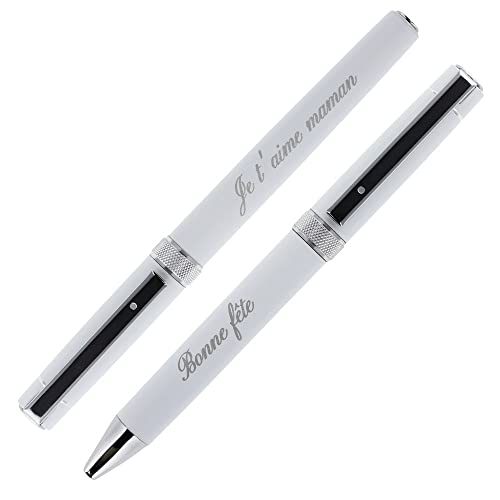 Ocadeau Set aus 2 weißen Stiften mit Textgravur - Personalisierbares Schreibset aus 2 weißen Stiften mit Gravur von Ocadeau