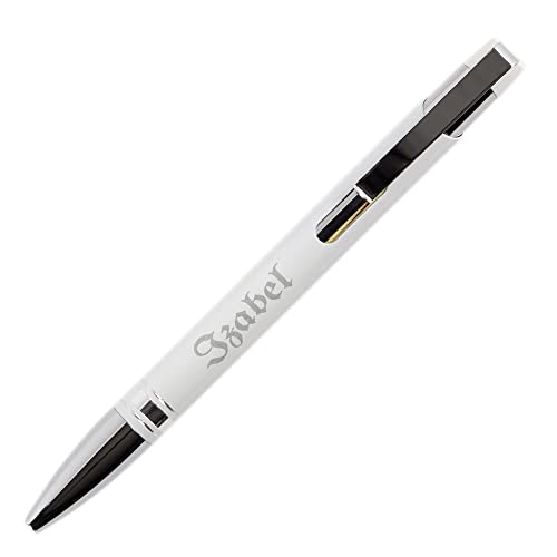 Ocadeau Weißer Aluminiumkugelschreiber personalisiert mit Textgravur - Kugelschreiber mit passendem Etui - Zweifarbiger Kugelschreiber personalisierbar mit Textgravur von Ocadeau