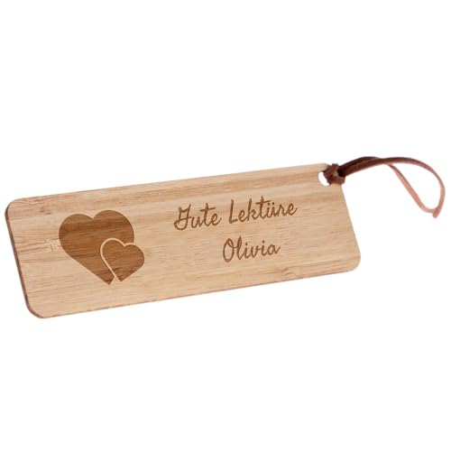 Personalisierbares Lesezeichen aus Holz mit Bändel - Textgravur auf diesem schlichten, rechteckigen Lesezeichen aus Holz - Mit Text selbstgestaltbares, hölzernes Lesezeichen von Ocadeau