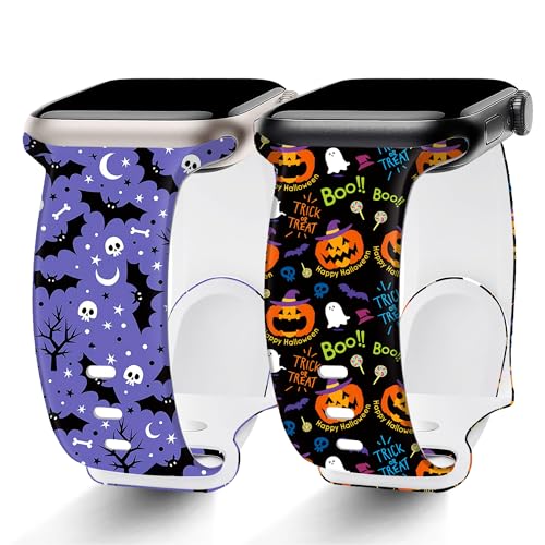 Ocaer 2 Stück Halloween Armband Kompatibel mit Apple Watch 49mm 45mm 44mm 42mm, Weiches Sport Silikon iWatch Armband für Apple WatchUltra/Ultra 2/Series 9 8 7 6 5 4 3 2 1 SE,Geschenk für Damen Herren von Ocaer