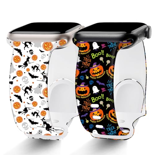 Ocaer 2 Stück Halloween Armband Kompatibel mit Apple Watch 49mm 45mm 44mm 42mm, Weiches Sport Silikon iWatch Armband für Apple WatchUltra/Ultra 2/Series 9 8 7 6 5 4 3 2 1 SE,Geschenk für Damen Herren von Ocaer