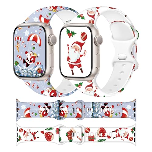 Ocaer 2 Stück Weihnachten Armband kompatibel mit Apple Watch 41mm 40mm 38mm, Weiches Silikon iWatch Armband für Apple Watch Serie 9 8 7 6 5 4 3 2 1 SE, Witzige weihnachtsgeschenke für Frauen Männer von Ocaer