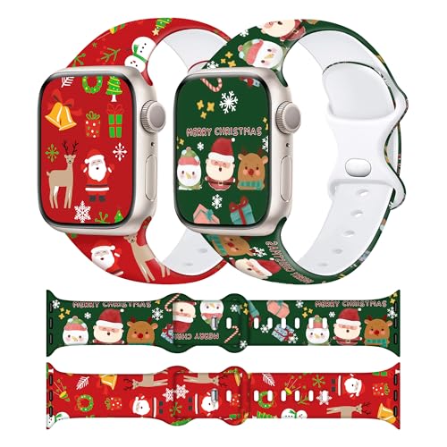 Ocaer 2 Stück Weihnachten Armband kompatibel mit Apple Watch 42mm 41mm 40mm 38mm, Weiches Silikon iWatch Armband für Apple Watch Series 10 9 8 7 6 5 4 3 2 1 SE, Witzige weihnachtsgeschenke von Ocaer