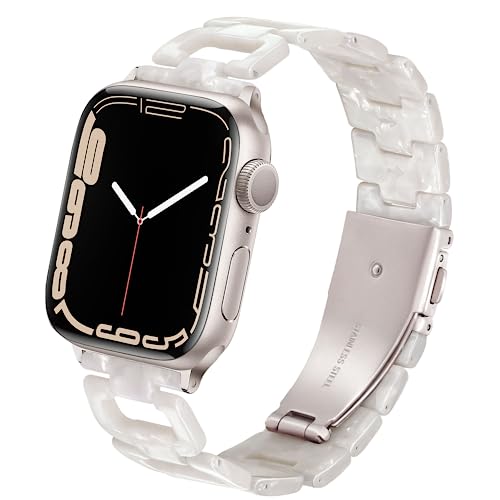 Ocaer Kompatibel mit Apple Watch 49mm 45mm 44mm 42mm, Mode Harz Apple Watch Armband mit Edelstahl Schnalle für Apple Watch Ultra 2 /Ultra/Series 9 8 7 6 5 4 3 2 1 SE (Perlweiß für Polarstern) von Ocaer