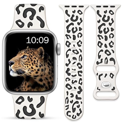 Ocaer Kompatibel mit Apple Watch 9 Armband 41mm 40mm 38mm, Leopard Gravierte Weiches Silikon iWatch Armband für Apple Watch Series 9 8 7 6 5 4 3 2 1 SE, Leo Sport Band für Damen（Polarstern） von Ocaer