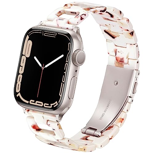 Ocaer Kompatibel mit Apple Watch 9 Armband 41mm 40mm 38mm, Mode Licht Harz Apple Watch Armband mit Edelstahl Schnalle für iWatch Series 9 8 7 6 5 4 3 2 1 Apple Watch SE Damen(Nougat-Weiß Polarstern) von Ocaer