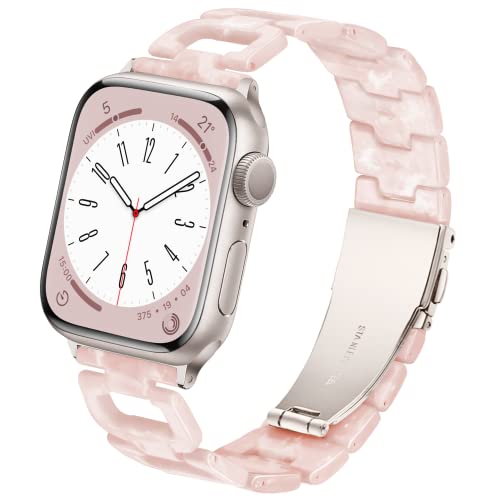 Ocaer Kompatibel mit Apple Watch 9 Armband 41mm 40mm 38mm, Mode Licht Harz Apple Watch Armband mit Edelstahl Schnalle für iWatch Series 9 8 7 6 5 4 3 2 1 Apple Watch SE Damen(Rosa Blume Polarstern) von Ocaer