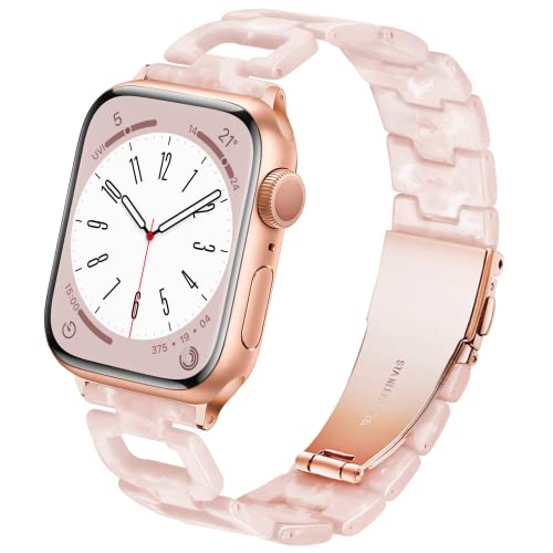 Ocaer Kompatibel mit Apple Watch 9 Armband 41mm 40mm 38mm, Mode Licht Harz Apple Watch Armband mit Edelstahl Schnalle für iWatch Series 9 8 7 6 5 4 3 2 1 Apple Watch SE Damen (Rosa Blume Rosegold) von Ocaer