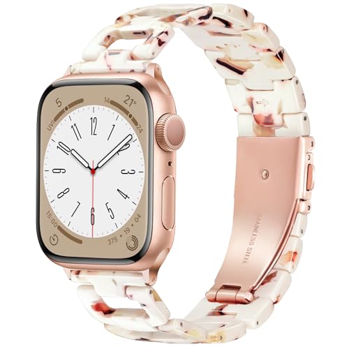 Ocaer Kompatibel mit Apple Watch 9 Armband 41mm 40mm 38mm, Mode Licht Harz Apple Watch Armband mit Edelstahl Schnalle für iWatch Series 9 8 7 6 5 4 3 2 1 iWatch SE Damen (Nougat-Weiß für Rosegold) von Ocaer