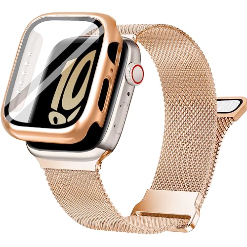 Ocaer Kompatibel mit Apple Watch Armband 40mm mit Hülle, Metall Magnetisch iWatch Armband mit Bildschirmschutz für 40mm Armband Apple Watch SE Series 6 5 4，Edelstahl Mesh Loop (Rosegold, 40mm) von Ocaer