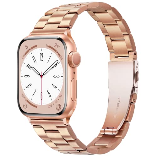 Ocaer Kompatibel mit Apple Watch Armband 41mm 40mm 38mm, Metall Edelstahl Ersatz iWatch Armband für Apple Watch Armband Series 9 8 7 6 5 4 3 2 1 SE, Damen Herren (Rosegold, 38mm/40mm/41mm) von Ocaer