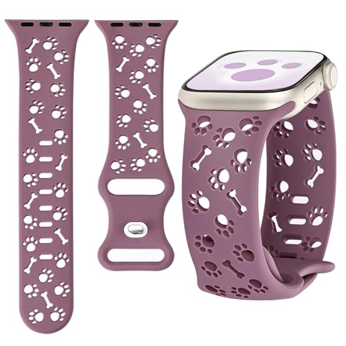 Ocaer Kompatibel mit Apple Watch Armband 42mm 41mm 40mm 38mm, Niedlich Weiches Silikon iWatch Armband für Apple Watch Series 10 9 8 7 6 5 4 3 2 1 SE, Katze Hund Pfoten Sport Band Damen（Rauch Lila） von Ocaer