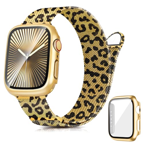 Ocaer Kompatibel mit Apple Watch Armband mit Gehäuse 40mm 41mm 42mm 44mm 45mm 46mm, Metall Magnetisch iWatch Armband für Apple Watch SE Series 10 9 8 7 6 5 4, Edelstahl Mesh Loop,Gold Schwarz Leopard Ocaer Kompatibel mit Apple Watch Armband mit Gehäuse 40mm 41mm 42mm 44mm 45mm 46mm, Metall Magnetisch iWatch Armband für Apple Watch SE Series 10 9 8 7 6 5 4, Edelstahl Mesh Loop,Gold Schwarz Leopard von Ocaer