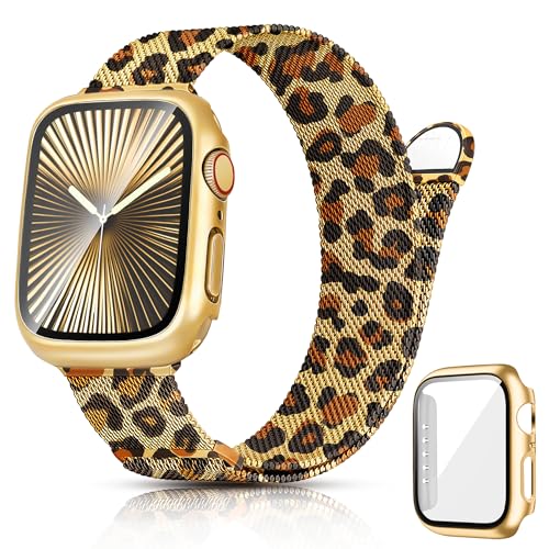 Ocaer Kompatibel mit Apple Watch Armband mit Gehäuse 40mm 41mm 42mm 44mm 45mm 46mm, Metall Magnetisch iWatch Armband für Apple Watch SE Series 10 9 8 7 6 5 4, Edelstahl Mesh Loop (Gold-Leopard, 45mm) Ocaer Kompatibel mit Apple Watch Armband mit Gehäuse 40mm 41mm 42mm 44mm 45mm 46mm, Metall Magnetisch iWatch Armband für Apple Watch SE Series 10 9 8 7 6 5 4, Edelstahl Mesh Loop (Gold-Leopard, 45mm) von Ocaer