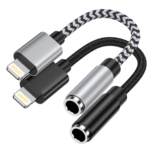 Lightning auf 3,5mm Klinke Adapter, 2 Pack iPhone Aux Adapter [MFi Zertifiziert] iPhone Kopfhörer Adapter kompatibel mit iPhone 14 Pro Max/14 Plus/14/13/12/11/SE/XS/XR/8, Dongle Audio Kabel Splitter von Ocbuo