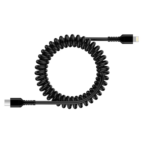 Spiralkabel USB C auf Lightning Kabel, [MFi Zertifiziert] Apple Carplay Kabel USB C Lightning Kabel Datenkabel, Typ C iPhone Ladekabel Auto Schnellladekabel für iPhone 14 Pro/14/13/12/11/SE/X/XS/XR von Ocbuo