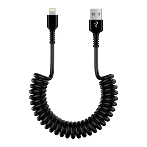 Spiralkabel USB A auf Lightning Kabel, [MFi Zertifiziert] Apple Carplay Kabel Datenkabel, iPhone Ladekabel Auto USB Lightning Kabel Schnellladekabel für iPhone 14 Pro/14 Plus/14/13/12/11/SE/X/XS/XR/8 von Ocbuo