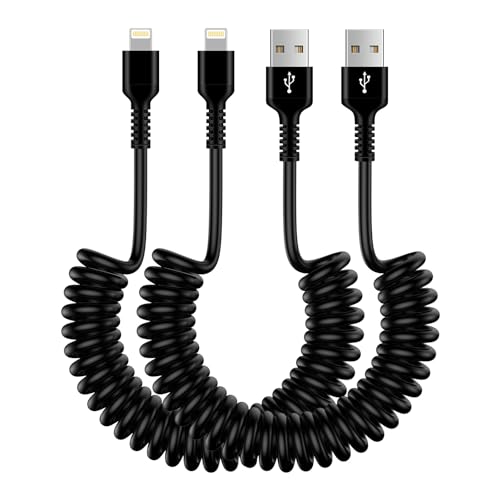 Spiralkabel USB auf Lightning Kabel, [MFi Zertifiziert] 2 Pack Schnellladekabel iPhone Ladekabel Auto, Apple Carplay Kabel & Datensynchronisation für iPhone 14 Pro Max/14 Plus/14/13/12/11/SE/X/XS/XR/8 von Ocbuo