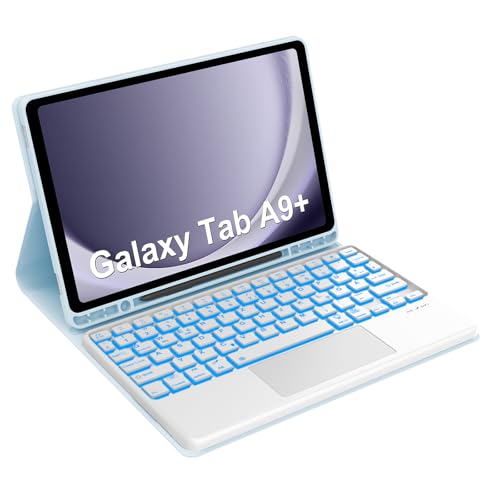 Occtingkind, Tastatur für Samsung A9+, Hülle mit Tastatur für Samsung Galaxy tab A9 Plus 11 Zoll, Magnetische Abnehmbar Bluetooth Keyboard, QWERTZ, USB C, Trackpad, Hintergrundbeleuchtung, Himmelblau Occtingkind, Tastatur für Samsung A9+, Hülle mit Tastatur für Samsung Galaxy tab A9 Plus 11 Zoll, Magnetische Abnehmbar Bluetooth Keyboard, QWERTZ, USB C, Trackpad, Hintergrundbeleuchtung, Himmelblau von Occtingkind
