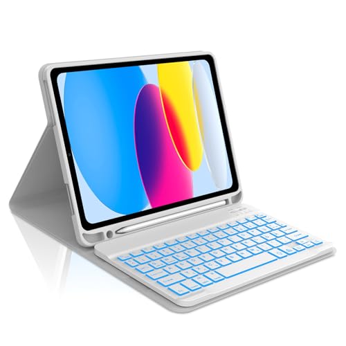 Occtingkind, Tastatur für iPad 2025/2022, Hülle mit Tastatur für iPad A16 11 Zoll 2025 und iPad10 Gen. 10,9 Zoll 2022, Magnetische Bluetooth Keyboard, QWERTZ, USB C, Hinterbeleuchtung, Hellgrau von Occtingkind