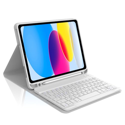 Occtingkind, Tastatur für iPad 2025/2022, Hülle mit Tastatur für iPad A16 11 Zoll 2025 und iPad10 Gen. 10,9 Zoll 2022, Magnetische Abnehmbar Bluetooth Keyboard, QWERTZ-Layout, USB C, Hellgrau von Occtingkind