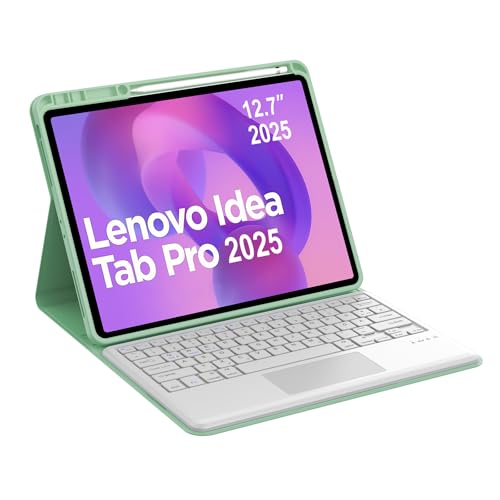 Occtingkind, Tastatur für Idea Tab Pro, Hülle mit Tastatur für Lenovo Idea Tab Pro 2025 12,7 Zoll, Magnetische Abnehmbar Bluetooth Keyboard, QWERTZ Layout, USB C, Trackpad, Grün von Occtingkind
