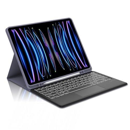 Occtingkind, Tastatur für iPad Pro 12,9, Hülle mit Tastatur für iPad Pro 12,9, Magnetische Abnehmbar Bluetooth Keyboard für iPadPro (2018-2022), QWERTZ, USB C, Hinterbeleuchtung, Trackpad, Violett von Occtingkind