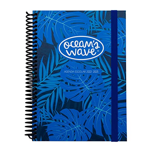 Schülerkalender 2022-2023 - Modell blau - DIN A6 - 15 x 11,5 cm - Ocean's Wave - Seite pro Tag - Hardcover und Spiralbindung - Jugendstil von Ocean's Wave
