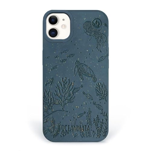OceanMata iPhone 12 Mini Hülle - Turtle Family - Tierschutzdruck - Grün - Ocean Plastic - Stoßdämpfend - Wasserabweisend von OceanMata