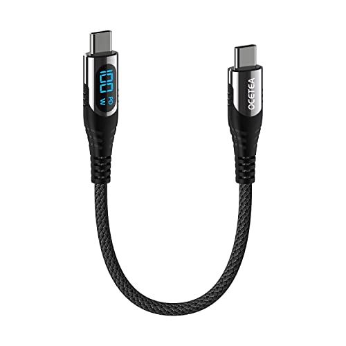 Ocetea 100W Kurz USB C auf USB C Kabel, 30CM 5A Schnellladekabel Ladekabel PD QC5.0 with LED Display, Kompatibel mit iPhone 15/15 Pro/15 Pro Max MacBook Pro Air iPad Pro Galaxy S23 S22 Pixel Switch von Ocetea