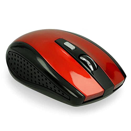 OcioDual Optisch Wireless USB Funkmaus Kabellos 1600 DPI 6 Tasten 2.4G für PC Laptop Computer Rot Funk Maus Optical Mouse von OcioDual