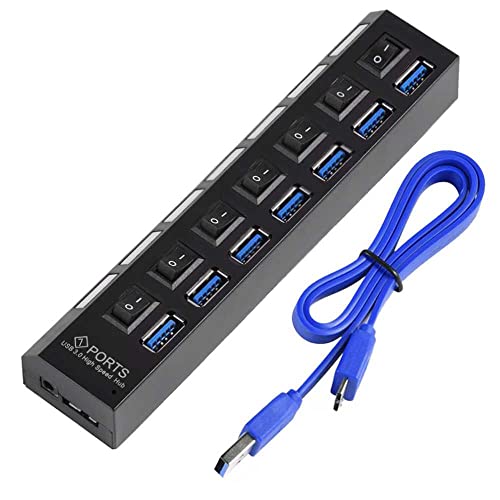 OcioDual Splitter mit 7-Fach Externer USB 3.0 Hub Schwarz Verteiler Datenübertragung Portable Datenhub Super High Speed SS von OcioDual