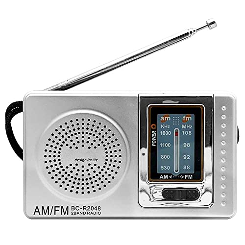 OcioDual Tragbarer Mini Radio BC-R2048 Taschenradio Reiseradio FM/AM Radio Design Antenne Empfanger Lautsprecher 3.5mm Klinke Grau von OcioDual