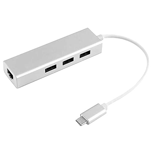 OcioDual USB Typ C 3.0 Hub mit RJ45 10 100 Mbps Netzwerk Ethernet Adapter und 3 USB Type A Port Silber für PC Laptop Windows von OcioDual
