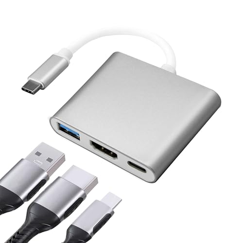 OcioDual USB Typ C 3.1 zu HDTV und USB Typ A Video Audio Data Konverter Kabel Cable Silver Multiport Adapter Digitaler Ladeanschluss Type C von OcioDual