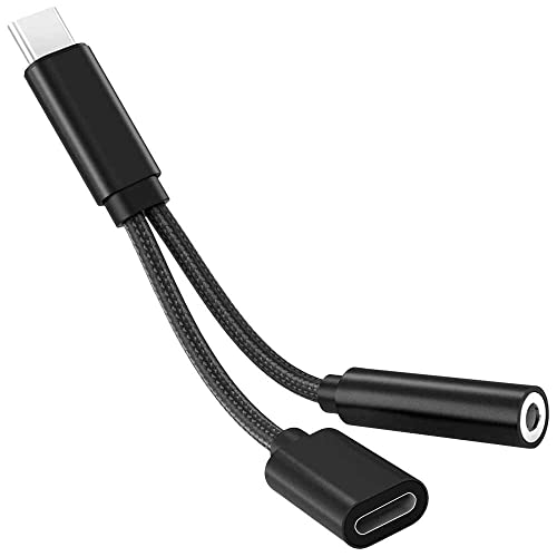 OcioDual USB Typ C auf TRRS OMPT 3,5mm Klinke Audio Kopfhörer Metall Adapter mit Ladebuchse Schwarz Kabel und Laden Konverter von OcioDual