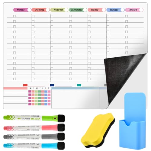 OctBird Magnetischer Wochenplaner, 58 X 43cm Magnettafel Kühlschrank Whiteboard Kalender Mit 4 Bunter Stifte, Abwischbar Magnetisch von OctBird