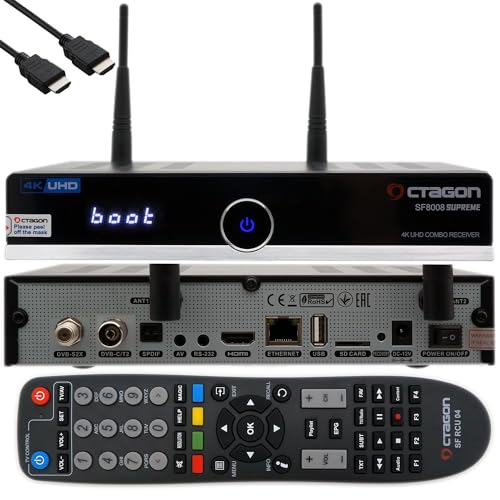 OCTAGON SF8008 4K Combo SUPREME UHD HDR TV Receiver - Satellit, DVB-T2/ Kabelreceiver, E2 Linux TV Box, EasyMouse HDMI, 2.4/5G Dual-Band WiFi, Aufnahmefunktion mit 1TB M.2 SSD von Octagon