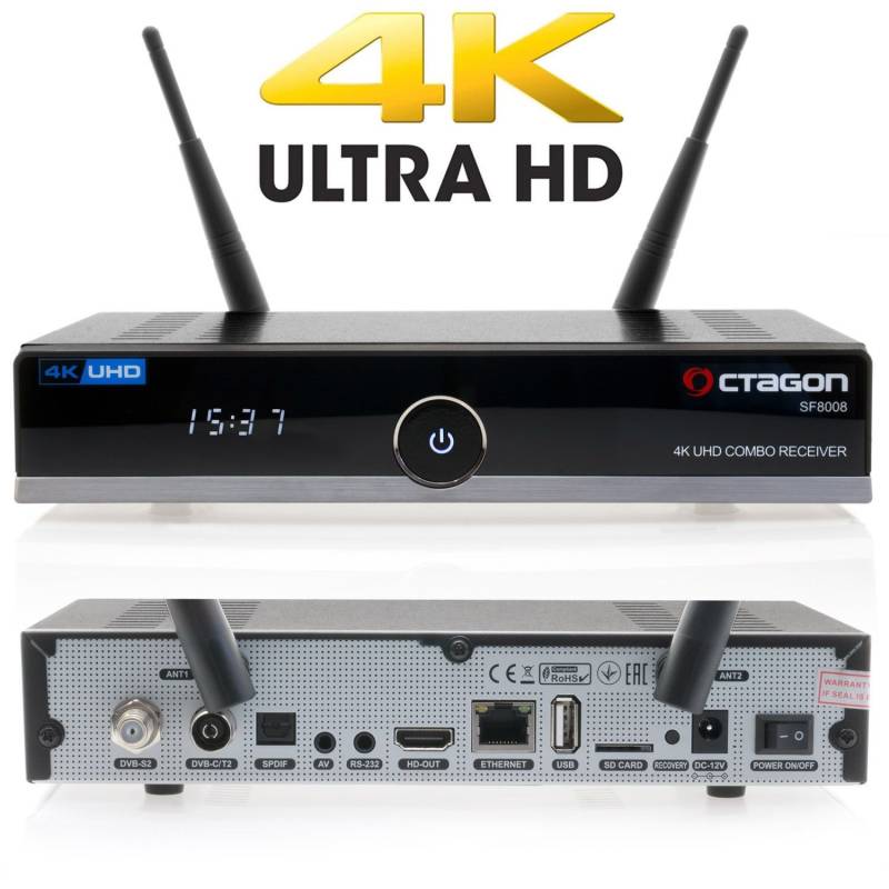 OCTAGON SF8008 4K UHD 2160p H.265 HEVC E2 Linux Dual Wifi DVB-S2X & T2C Combo Receiver von Octagon