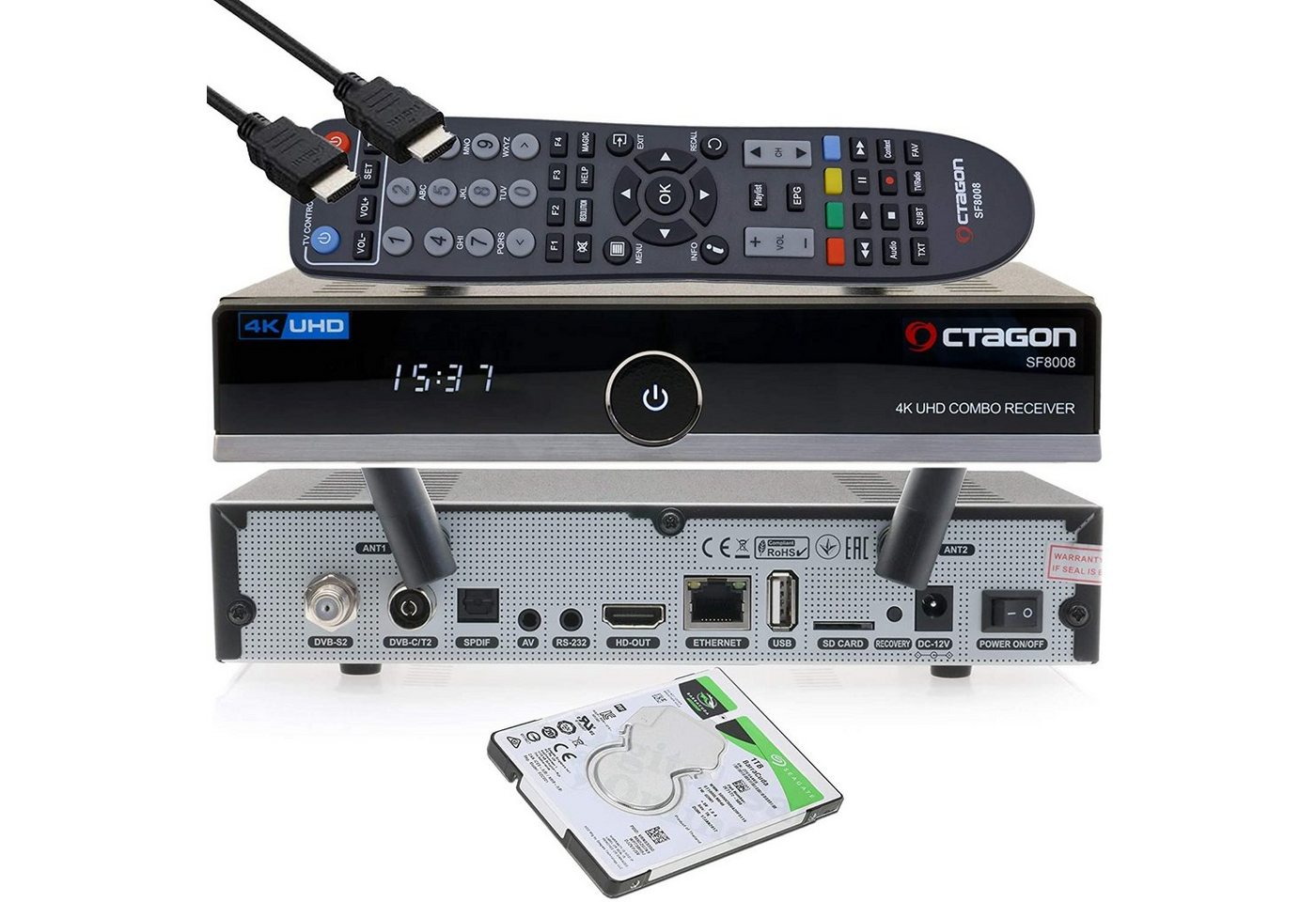 OCTAGON SF8008 4K UHD E2 DVB-S2X & DVB-C/T2 Linux Combo Receiver + 1TB HDD SAT-Receiver von Octagon